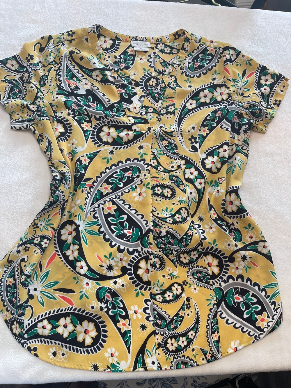 Van Heusen Yellow Paisley Floral Short-Sleeve Blouse